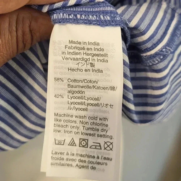 J.Crew Blue Striped Puffed Short Sleeve Cotton Blend Top(XS) - Picture 10 of 11